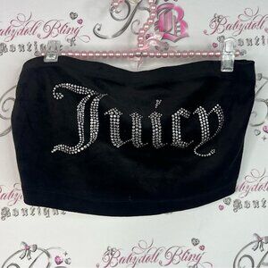 Juicy Couture top strapless diamond bling logo soft velour velvet Black Tube Top